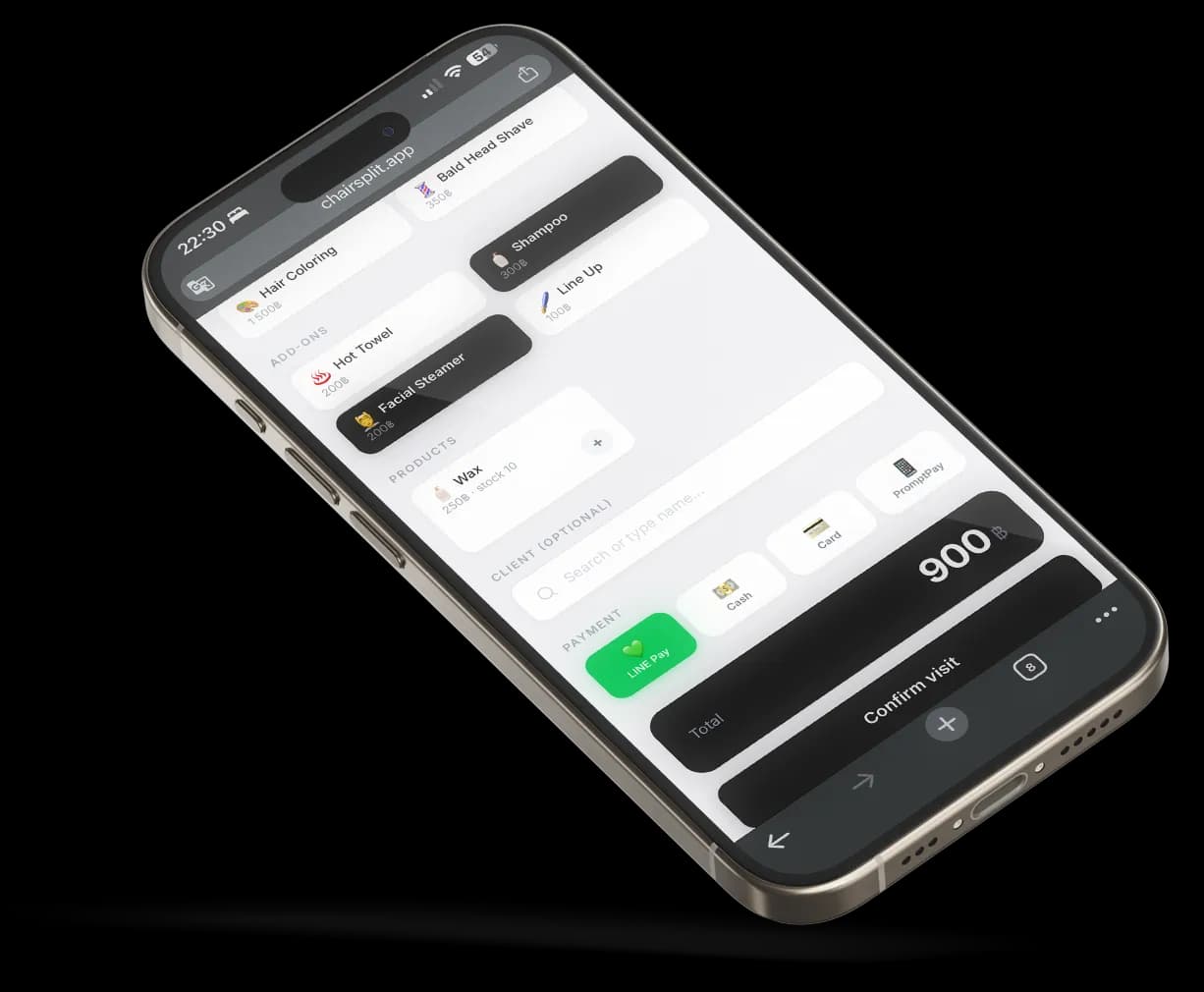 Mobile-first. Utilisable entre deux clients.